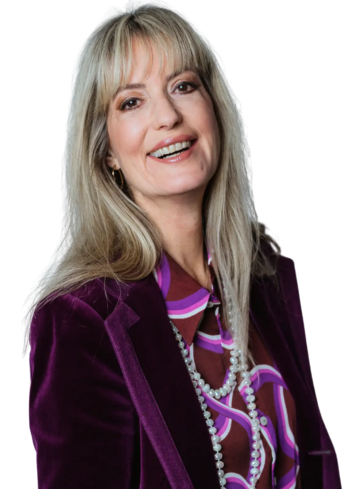 Astrid Dahl Beziehungsexpertin Portrait mit lila Samtblazer